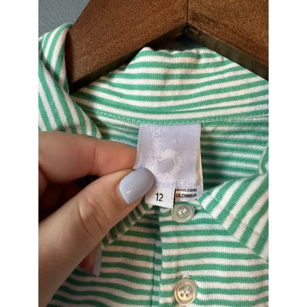 Bella Bliss Green Skinny Stripe Long Sleeve‎ Polo